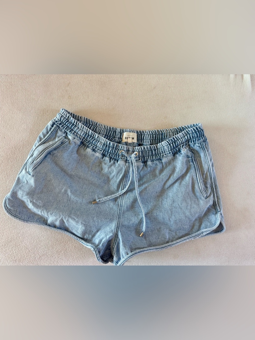Sezane Light Blue Denim Drawstring Jean Shorts